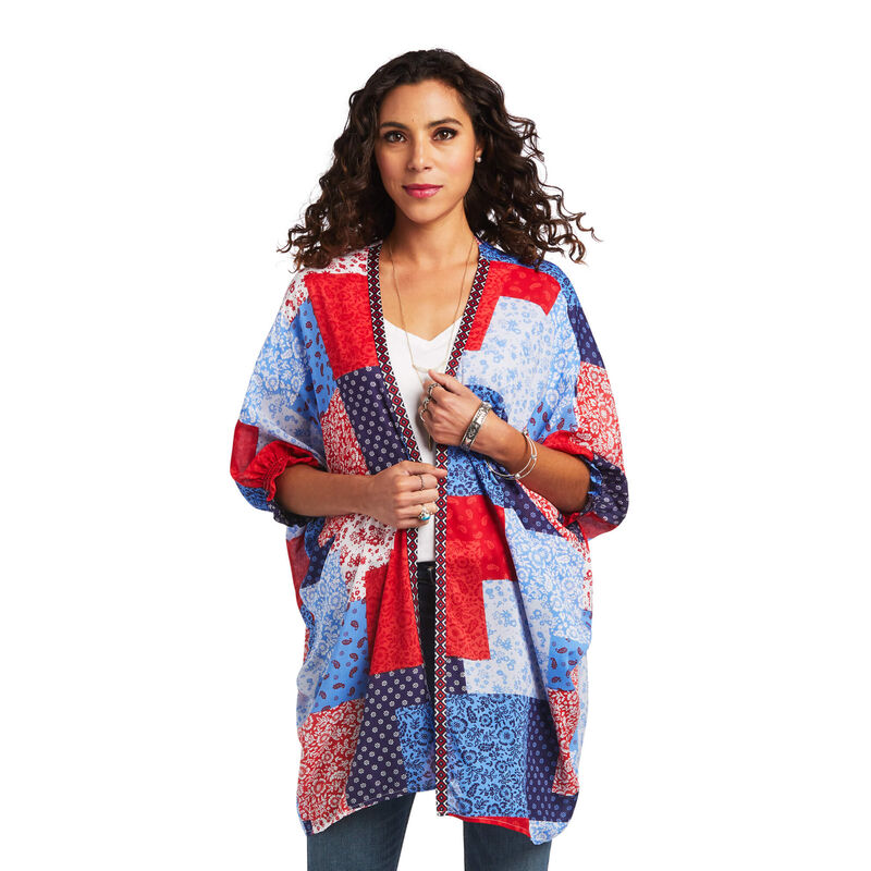 Blusas Ariat Smokestack Kimono Azules/Rojas Mujer - Chile 109-DLQIBA